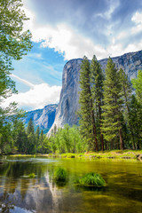 El Capitan from Cathedral Beach, Yosemite National Park, California, USA.  Merced River. - 134173475