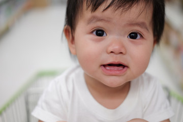 Cute baby 11 months, close-up portrait