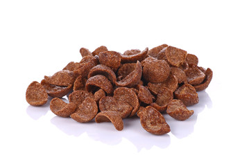 Bunch of chocolate cereals on white background