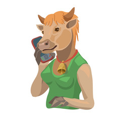 Cow talking on a cell phone/ Cow talking on a mobile phone to make a screensaver on a mobile phone who is calling you, laugh your secret