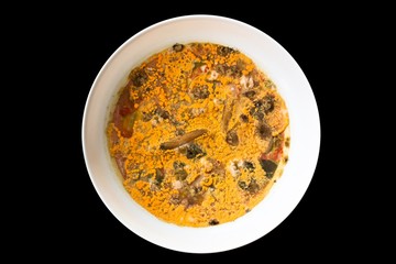 yellow mold grows on the surface of spoiled food. Mold growing rapidly on moldy rice in yellow and orange spores