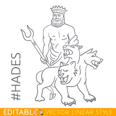 Hades. God of underworld and dead. Series Greek gods. Editable line drawing. Stock vector illustration.