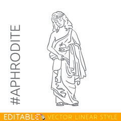 Aphrodite. Goddess of beauty, love, desire, and pleasure. Series Greek gods. Editable line drawing. Stock vector illustration.