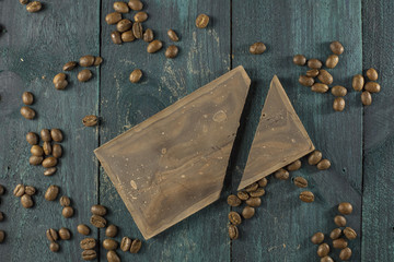 Artisan chocolate with coffee grains