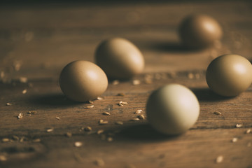 Group Of Eggs on wooden table