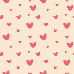 Heart seamless pattern. Cute red hearts on a light red background. Babies fashion. Vector illustration, eps10