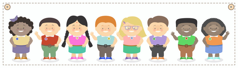 Children, boys and girls of different nationalities. Cartoon vector