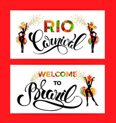 Rio Carnival. lettering design with hand draw texture.
