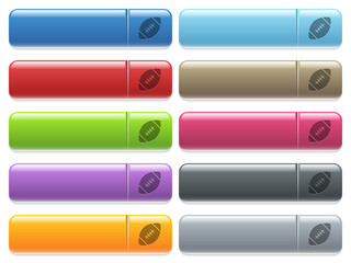 Rugby ball icons on color glossy, rectangular menu button