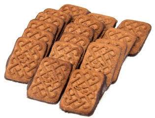 Chocolate cookies with cream filling isolated on white background.