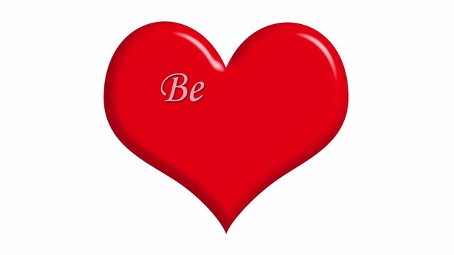 Big red heart creating on the white background. Message Be My Valentine appearing word by word.