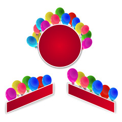 Multicolored balloons and red banners