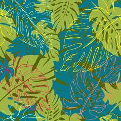 seamless pattern with leaves of tropical palm