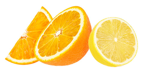 lemon and  orange isolated on white