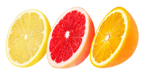 lemon , orange and grapefruit  isolated on white