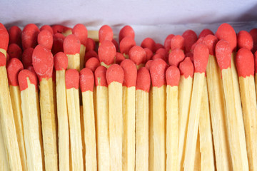 Matches in a box close up background.