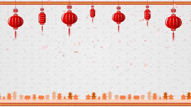 Chinese art background and red lantern with moving border with copy space