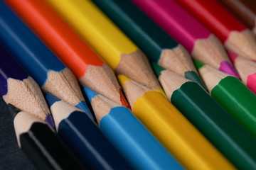 Crayons, Colorful pencils. Close up shot