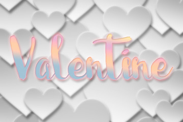 Valentine word on Paper valentine love heart symbol in background