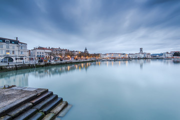 Citiscape of La Rochelle in France at twilight