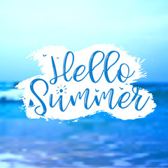 Sea Background with Lettering Hello Summer. Vector Illustration