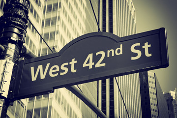 Street signs for West 42nd street in NYC. Edited a s a vintage photo © frank11