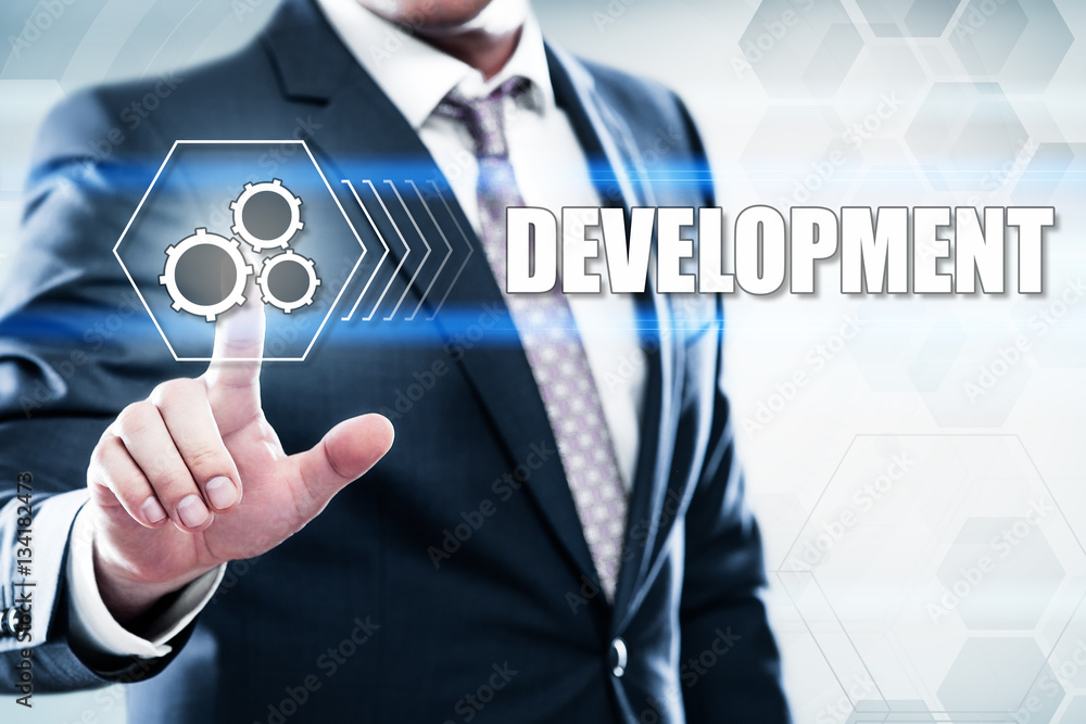 Poster business, technology, internet concept on hexagons and transparent honeycomb background. businessman