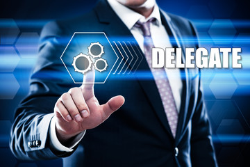 Business, technology, internet concept on hexagons and transparent honeycomb background. Businessman  pressing button on touch screen interface and select  delegate