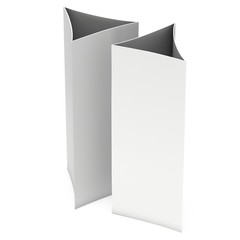 Blank paper triangle tent cards. 3d render illustration isolated. Table cards mock up on white background.