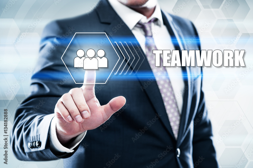 Poster business, technology, internet concept on hexagons and transparent honeycomb background. businessman