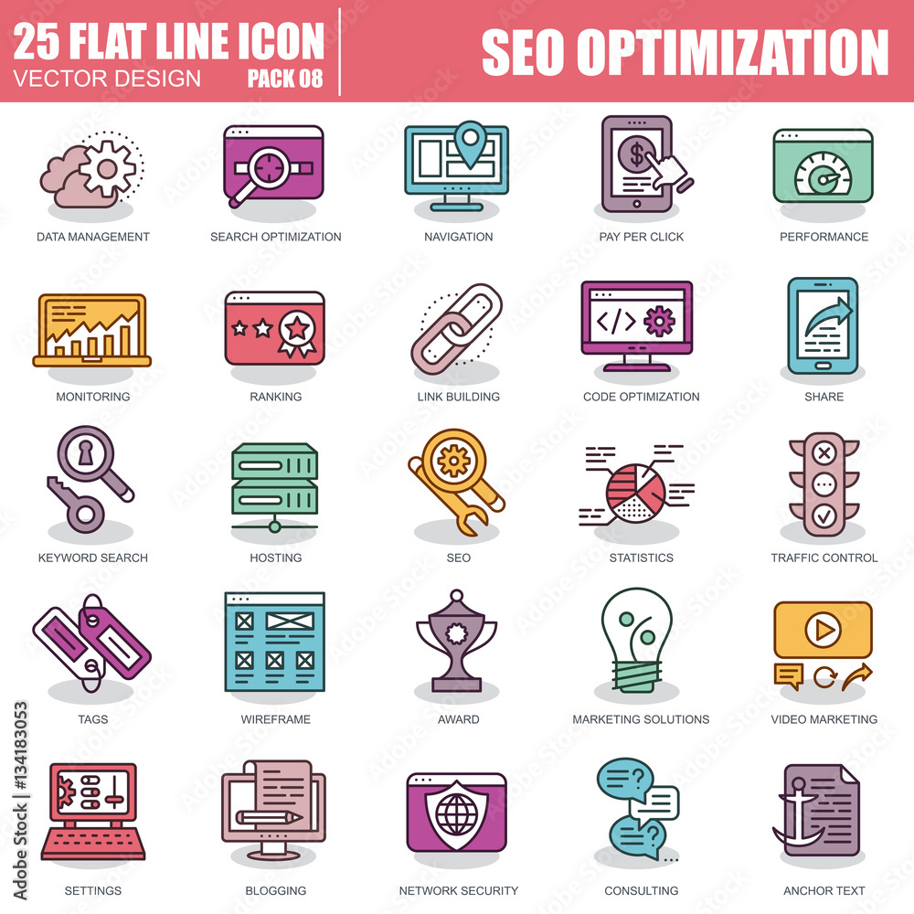 Aufkleber line seo optimization and development icons