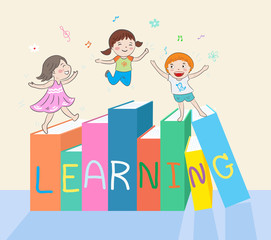 kids jumping on books