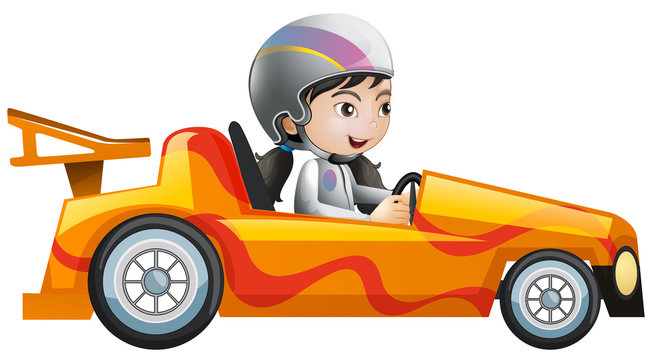 Woman in orange racing car