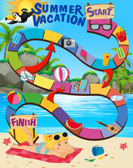 Fototapeta premium Game template with girl on the beach background