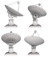 Obraz premium Radio telescope 3d image set. Isolated on white