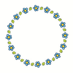 Round frame with stylized flowers. Decorative border for creating eco-style wedding invitations, logos.