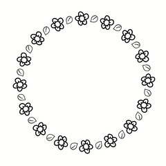 Round frame with stylized flowers. Decorative border for creating eco-style wedding invitations, logos.