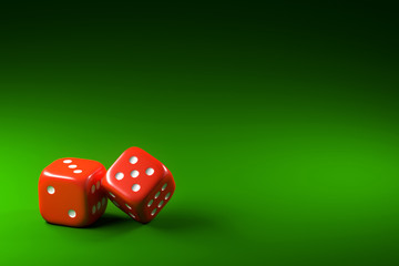 Two dice on green background