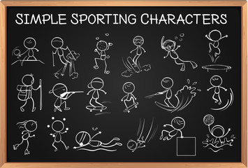 Simple sporting characters on blackboard