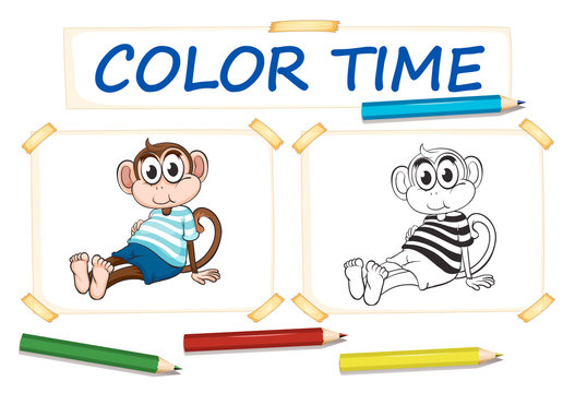 Coloring template with cute monkey