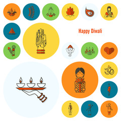 Diwali. Indian Festival Icons