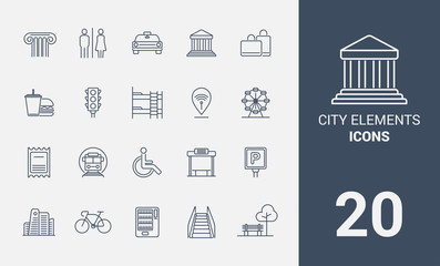 city elements line icons set