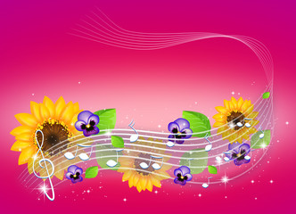 Music background with flowers