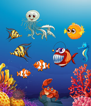 Scene with sea animals under the ocean