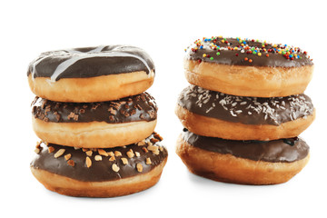 Tasty donuts on white background