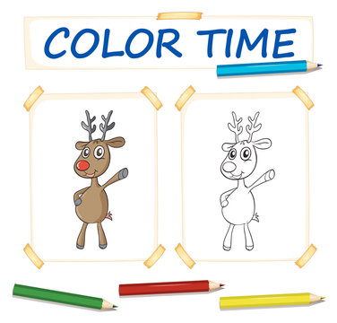 Coloring template with reindeer standing