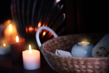 Beautiful spa composition in wicker basket