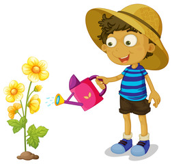 Boy watering yellow flower with can © GraphicsRF
