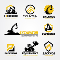 logo collection set of Backhoe excavator equipment service template. © TWINS DESIGN STUDIO