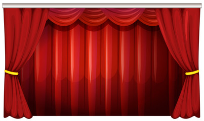 Red curtains in background